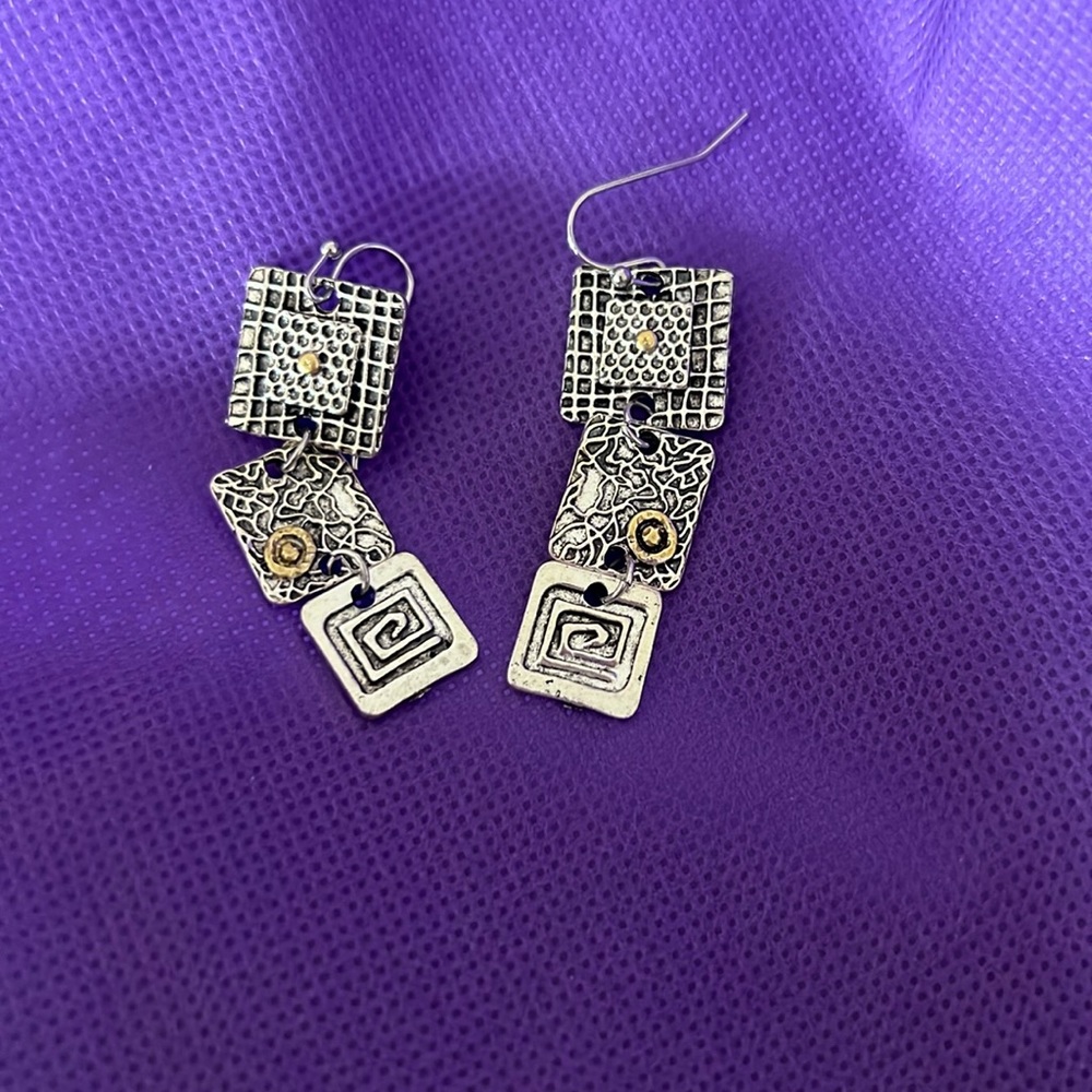 Silver, layered, square earrings